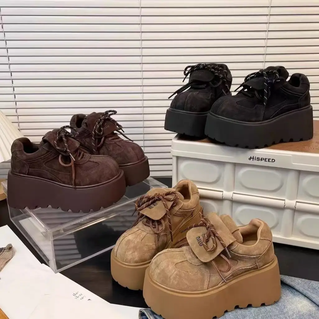 New Arrival Retro Matte Leather Women's Flats Thick Bottom Platform Casual Bread Shoes Autumn Winter Trendy Turn-down Collar