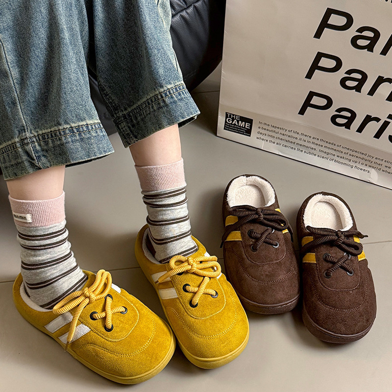 Lovely Bowtie Solid color Winter Women Home Slippers For Indoor Bedroom House Soft Bottom Warm comfortable Fluffy shoes