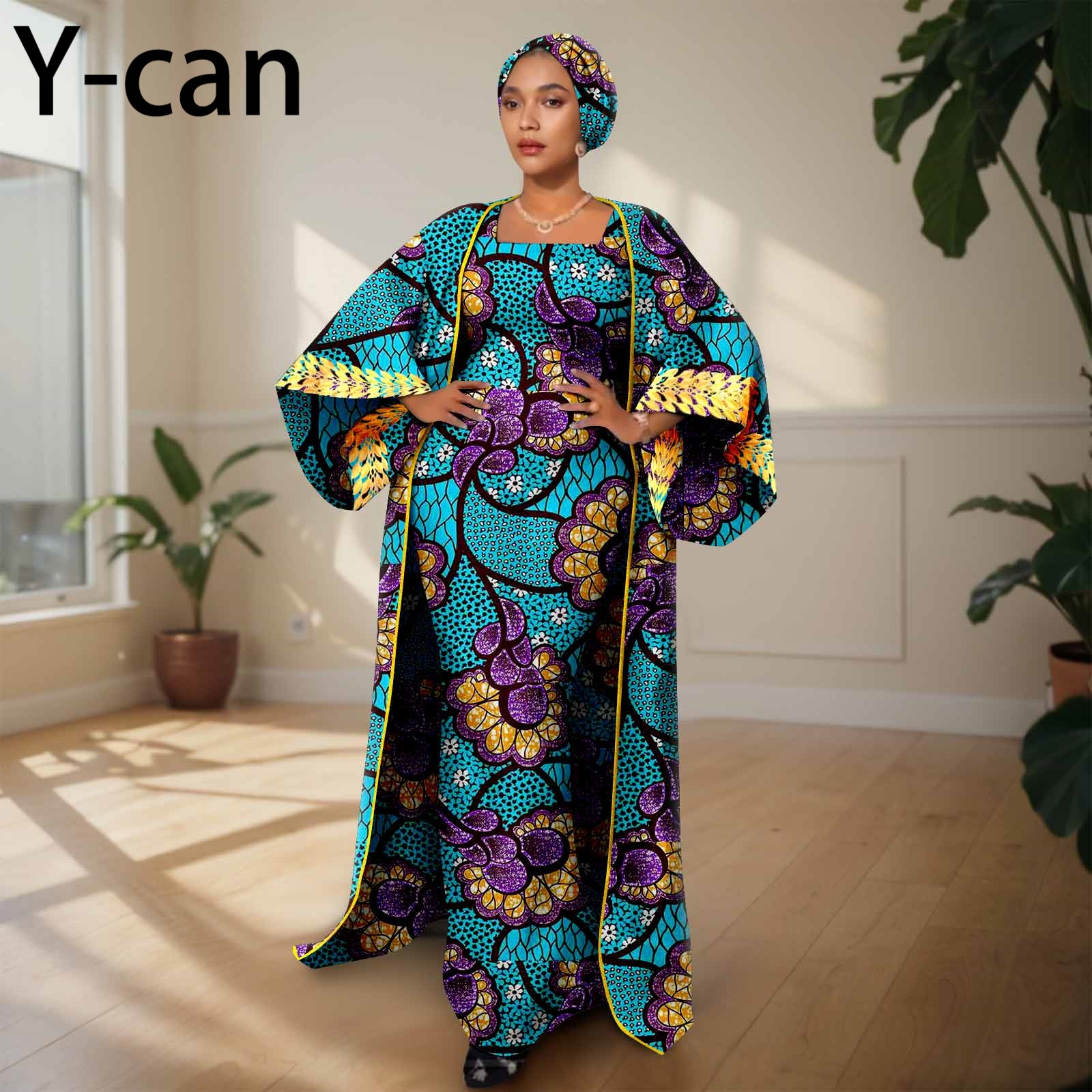 African Clothing for Women Female Suit Set Long Coat and Sleeveless Dress With Headscarf for Lady Traditional Outfits 2426029