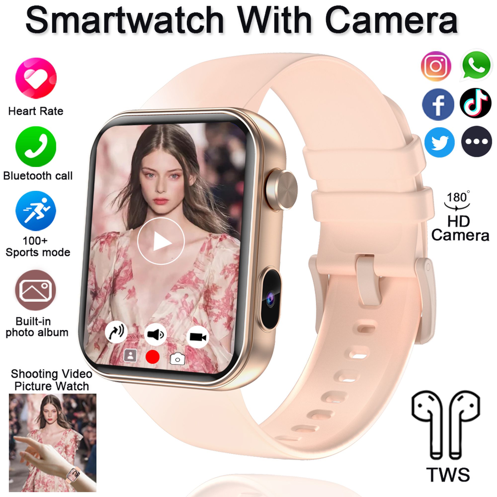2025 New Smart Watch Men Women Camera Take Photos Record Video Health Monitor Sports Fitness Waterproof BT Call Smartwatch