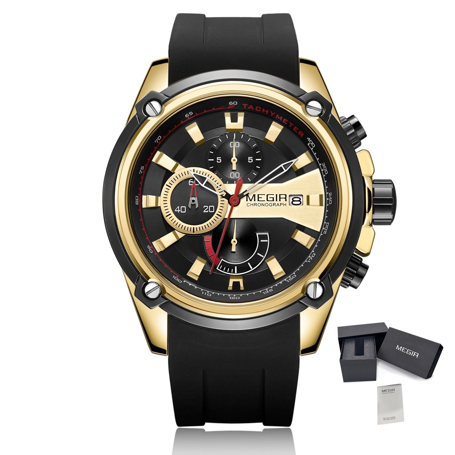 MEGIR Chronograph Luxury Brand Men Sports Watches Silicone Strap Quartz Casual Wristwatch Waterproof Calendar Reloj Hombre 2086