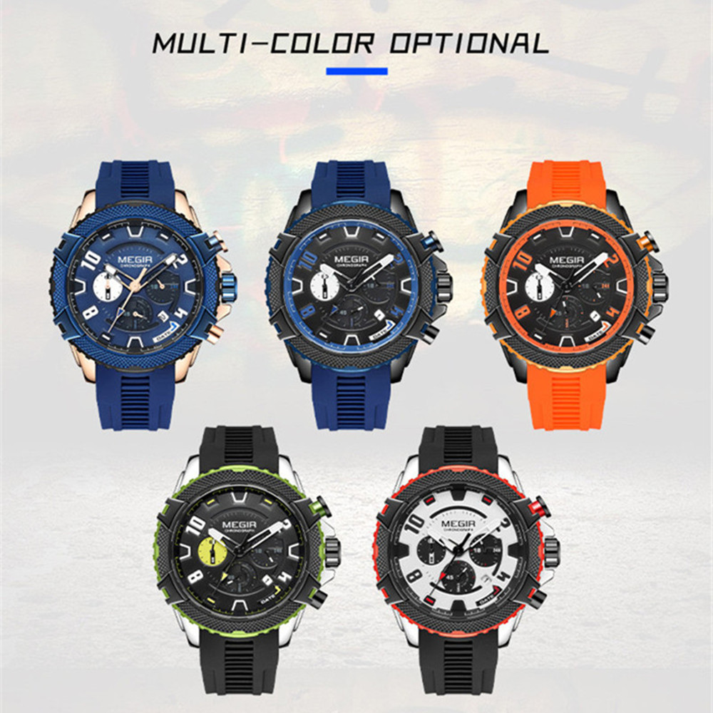MEGIR Men's Watches Fashion Sport Chronograph Waterproof Calendar Military Quartz Wristwatch Clock 24-hour Reloj Hombre 2200