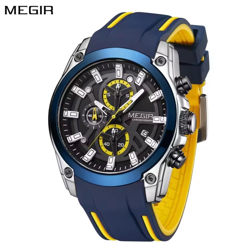 MEGIR 2144 Men's Watch Top Brand Luxury Sports Military Watch Chronograph Night Light Date Silicone Strap Men's Quartz Clock