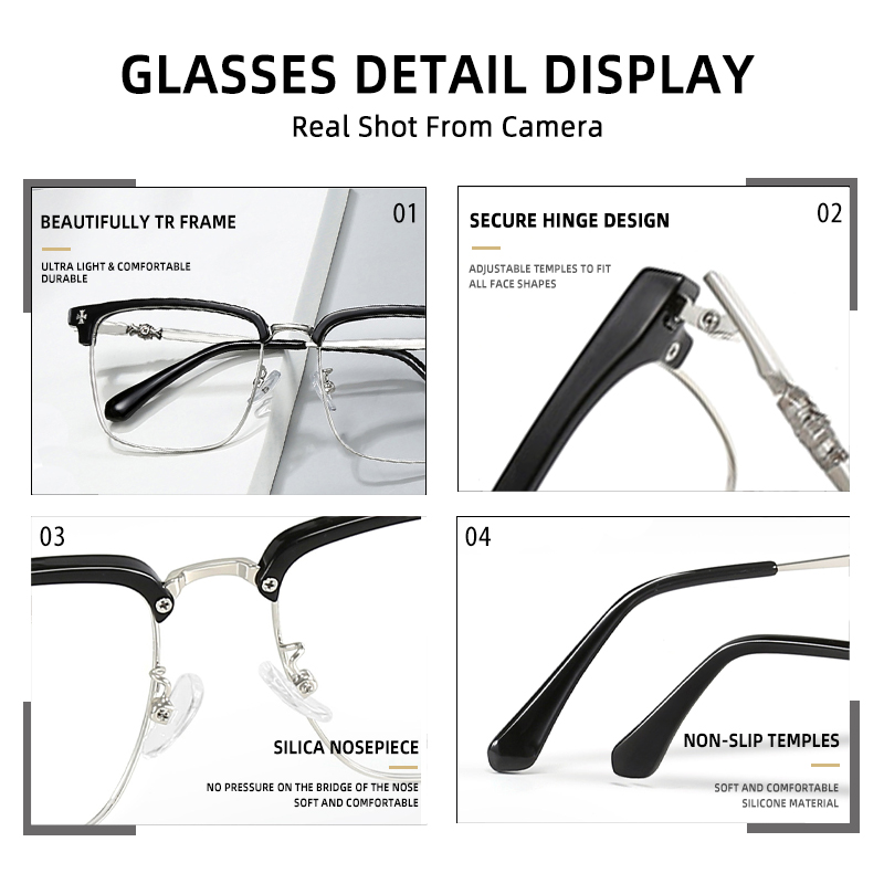 BLMUSA Men Classic Chrome Style Hearts Reading Glasses Anti Blue Light Myopia Glasses Photochromic Prescription Optical Eyewear