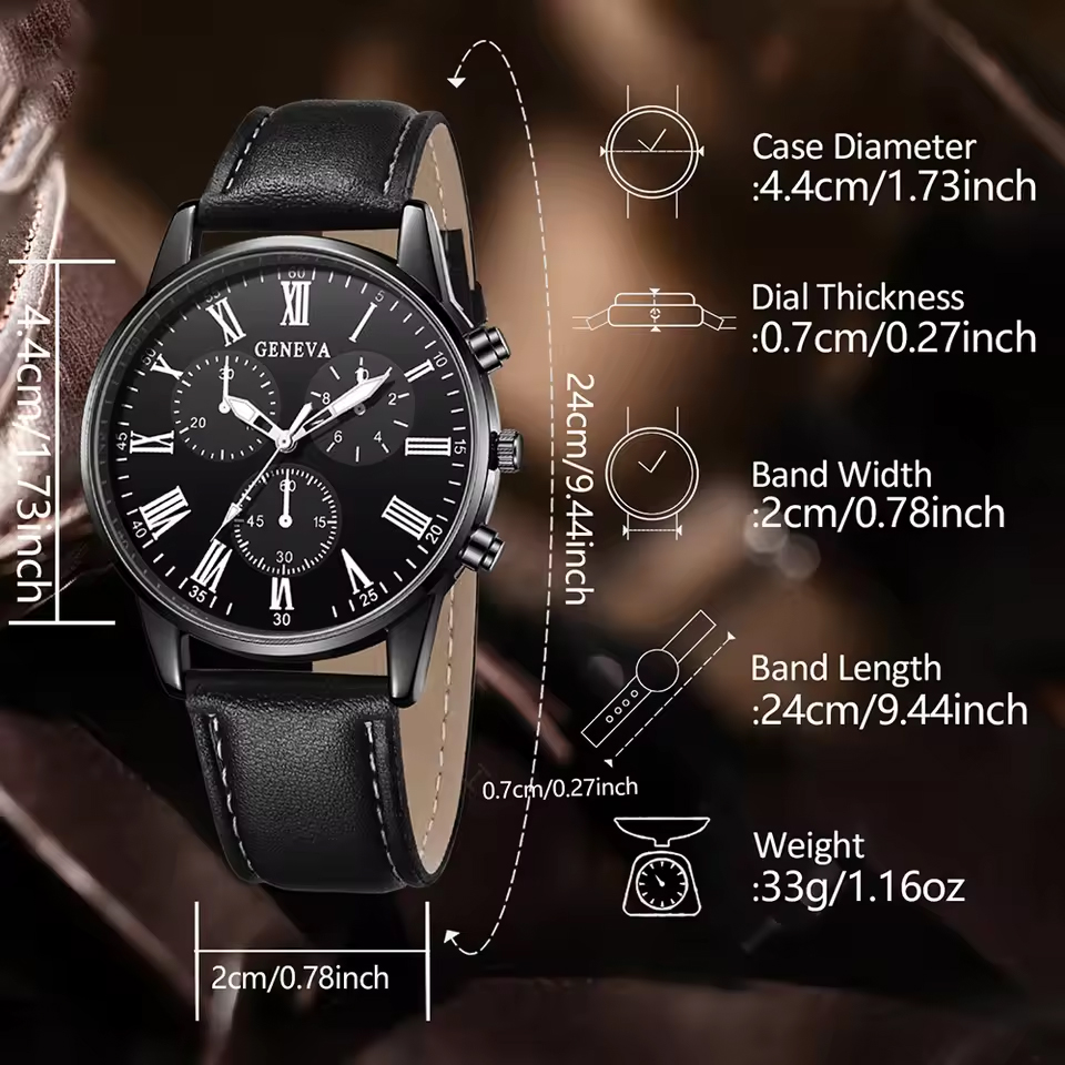 2PCS Men's Quartz Watch Set Fashion Trend Digital Scale Dial Quartz Watch Bracelet Jewelry Set Suitable for Festival Gifts