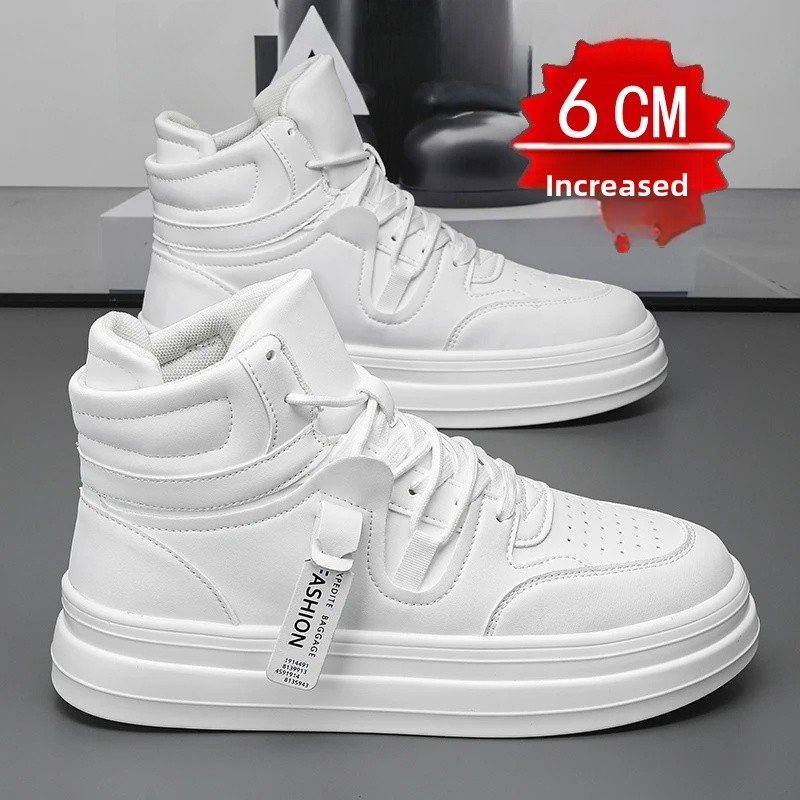 New Autumn/Winter Men's Casual Sneakers 12cm Increased Height 10cm Thick Sole White Shoes High Top Rubber Base Male Footwear