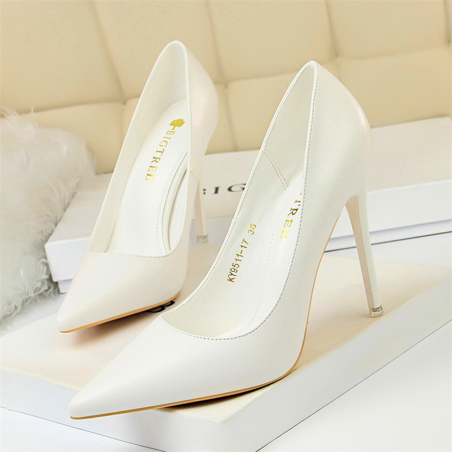 Soft Leather Concise High Heels 7.5/10.5cm Shoes Fashion Women Pumps Pointed Toe Slip On Candy Colors Office Woman Wedding Shoes