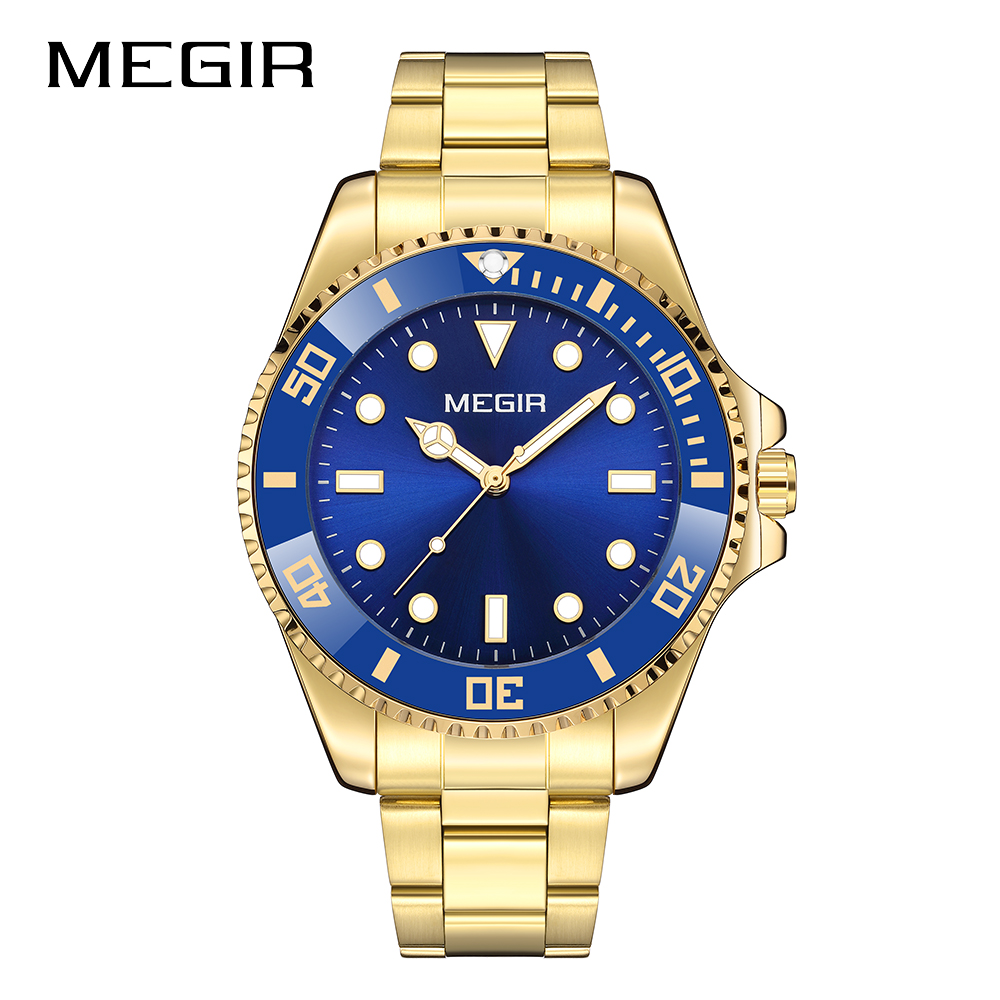 MEGIR Brand Fashion Men's Quartz Watch Steel Strap Display Calendar Watches Classic Man Luxury Waterproof Wristwatch Clock