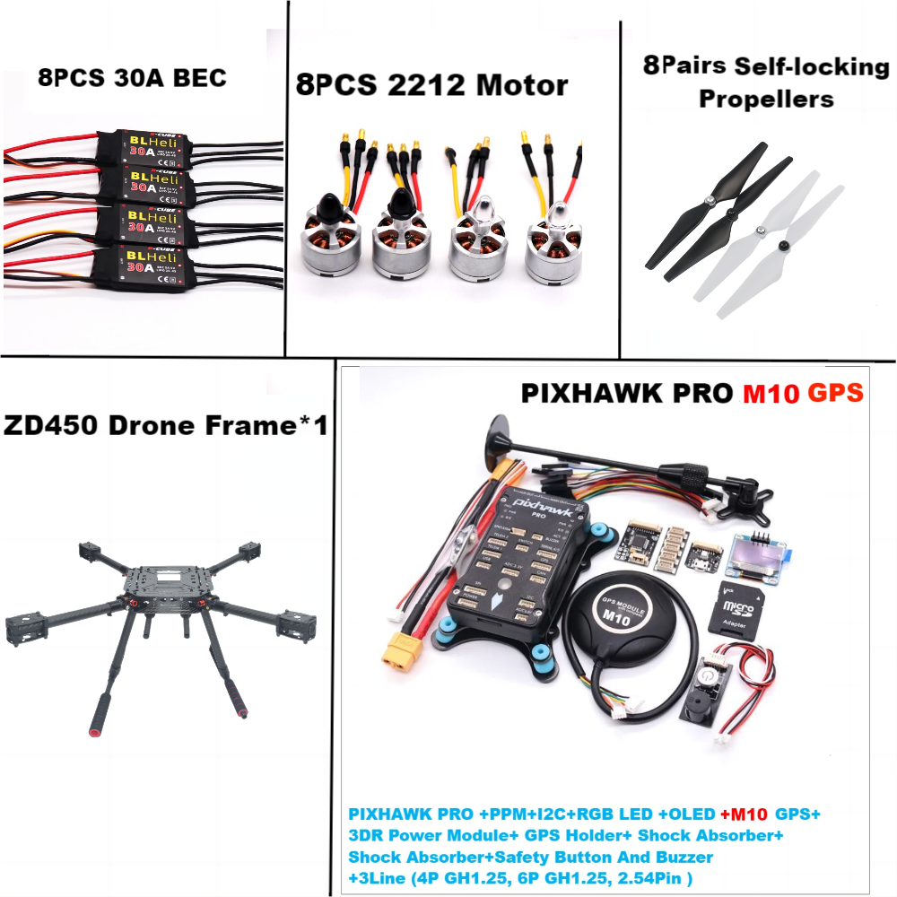 F450 PIXHAWK PRO M10 Dual motor Flight FiberFrame Kit Ardupilot 100MW Radio Telemetry Quadcopter BLHELI 30A ESC 2212 Motor