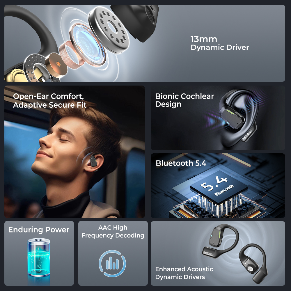 MINISO M98 True Wireless Open Ear Earbuds Bluetooth 5.4ears,13mm Dynamic Driver OWS ears heads Gaming Headset Super Long Endur