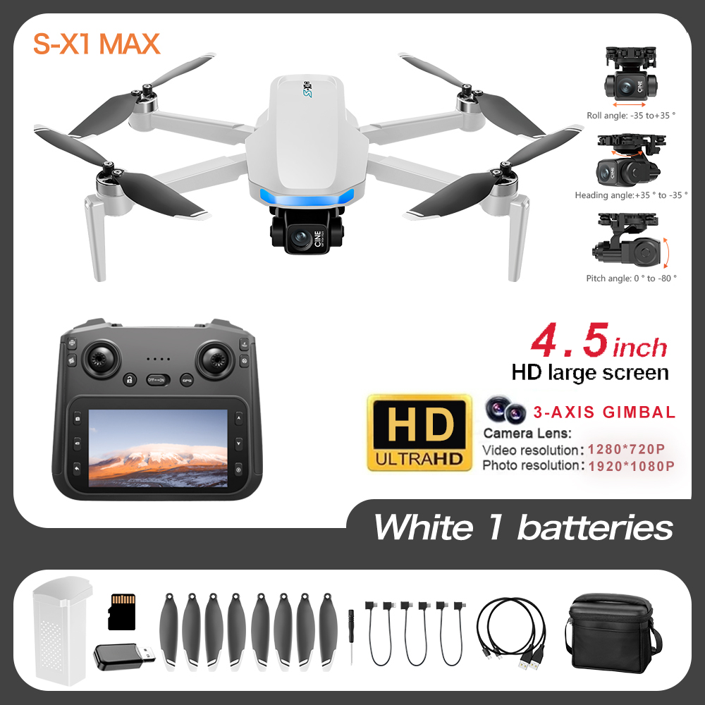 New S-X1 MAX GPS Drone Professional 4K Camera 3-axis gimbal Aerial FPV Brushless with Large Screen Remote Control Folding Dron