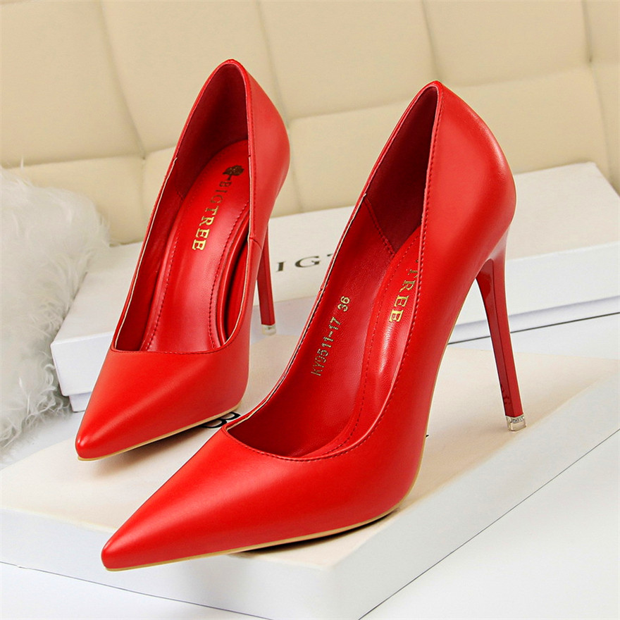 Soft Leather Concise High Heels 7.5/10.5cm Shoes Fashion Women Pumps Pointed Toe Slip On Candy Colors Office Woman Wedding Shoes