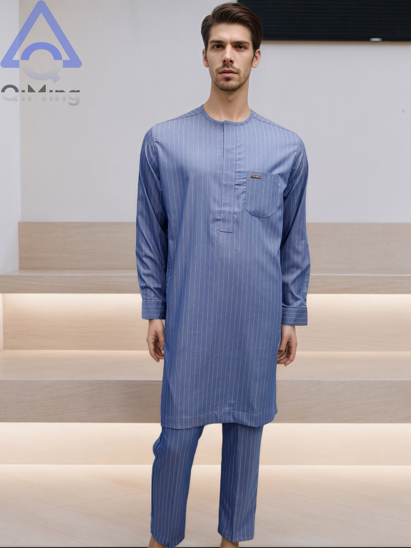 Luxury 60% Cotton Tobe Muslim Mens Abaya Arab Wedding Turkish Kaftan Striped Style Islamic Prayer Dubai Arabic Full Clothes Man