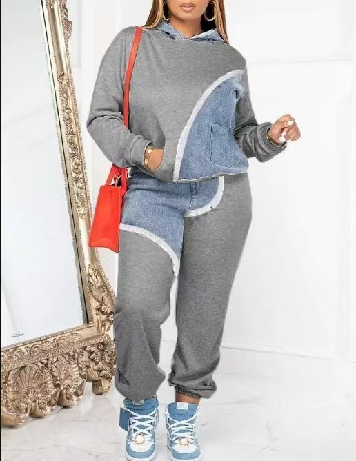 2 Piece Women Set Dashiki African Clothes Spring Autumn New Fashion Long Sleeve Denim Top And Pants Suit Party Matching Sets