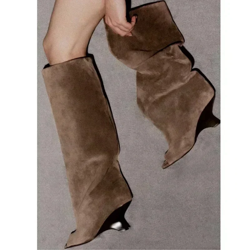 2025 New Peep Toe Long Boots Summer Thick High Heels Women's Knee Boots Large Size Shoes Ladies Slip-on Strange Heels Cool Boots