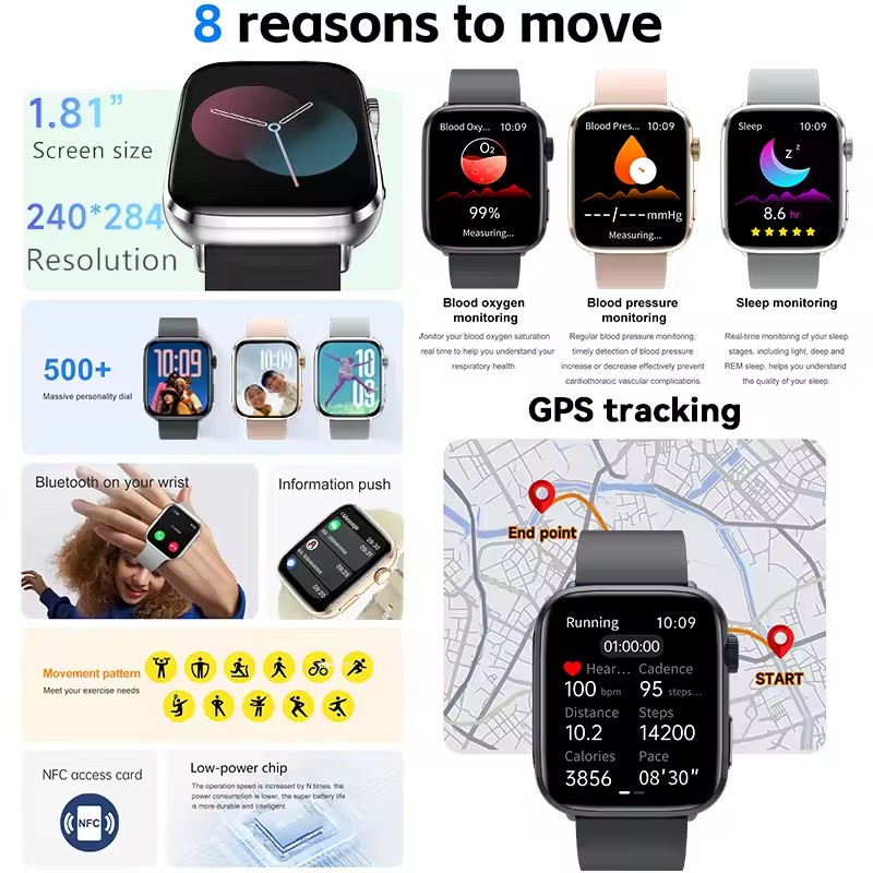 Smart Watch Watch Global Version Men Women HD AMOLED Display Heart Rate Bluetooth Call GPS Track Waterproof Sports Smart Watches