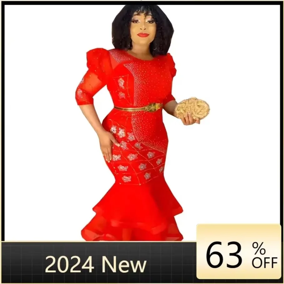 Customized African Dresses for Women Sequin Evening Wedding Party Mermaid Dress African Half Sleeve Long Dress Dashiki African C