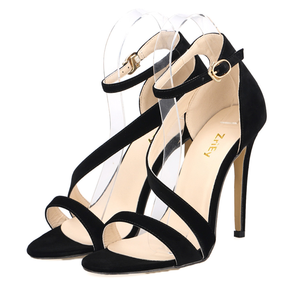 2025 New Women Sandals Sexy Open Toe Ankle Straps High Heels Stilettos Suede Wedding Shoes 11CM Thin  Sandalias 102-8VE