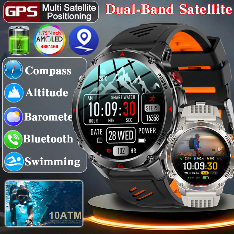 2025 New Military Bluetooth Call Smart Watch Built-in GPS Compass Barometric Altimeter 10ATM Waterproof Sports Smartwatches Men