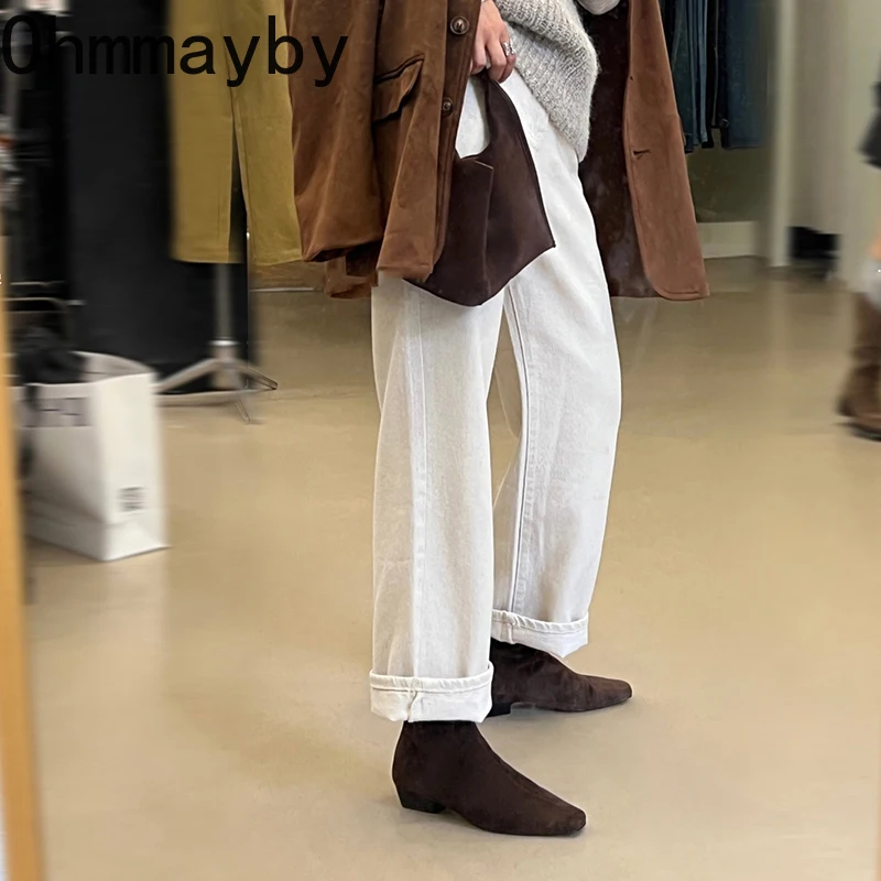 Winter Short Plush Women Ankle Boots Fashion Square Toe Short Booties Ladies Elegant Low Heels Largas Booties