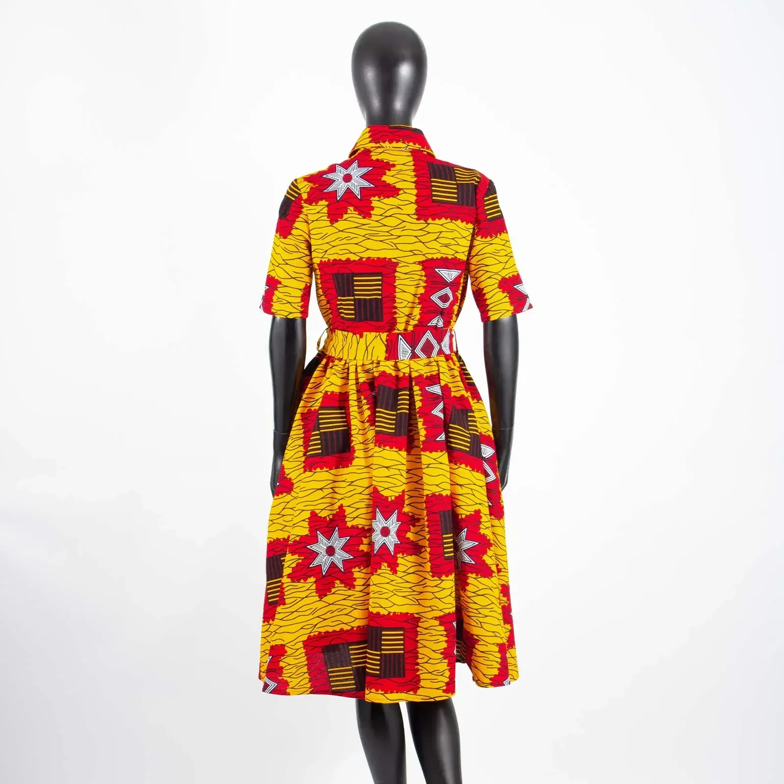 African Dresses for Women Short Sleeve V-neck High Waist Ankara Fabric Print Formal Dress Pure Cotton Bazin Riche Dress S2025072