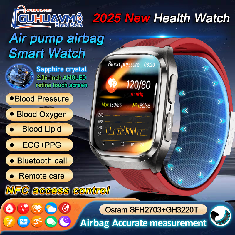 2025 New Air Pump Blood Pressure Accurate Measure Smart Watches Men Micro Physical Examination Fitness Sports Airbag SmartWatch