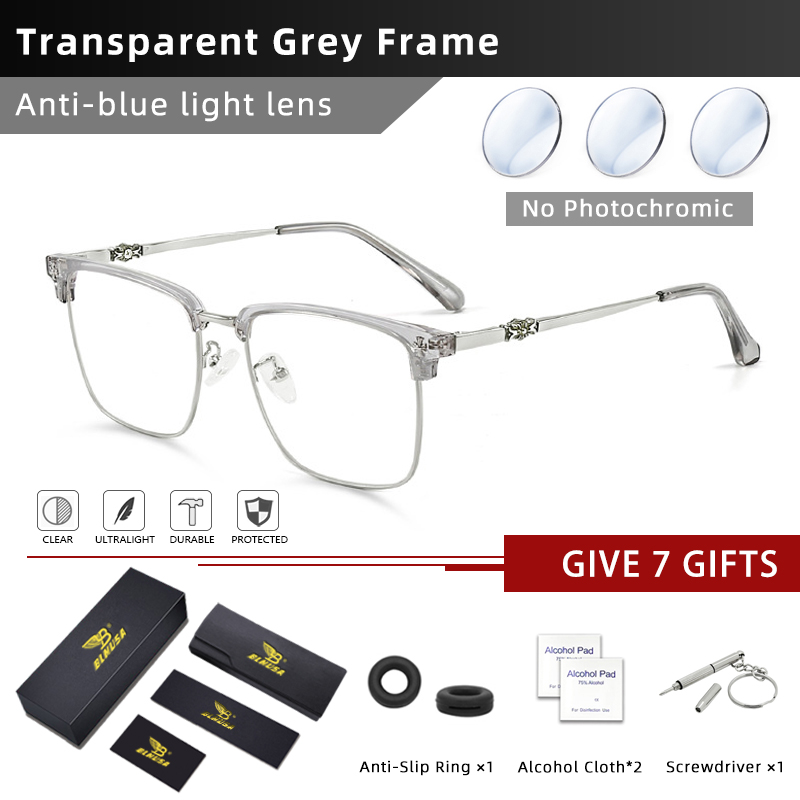 BLMUSA Men Classic Chrome Style Hearts Reading Glasses Anti Blue Light Myopia Glasses Photochromic Prescription Optical Eyewear