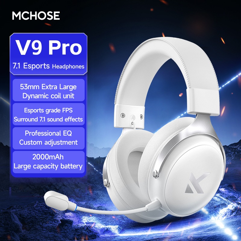MCHOSE V9 Pro Wireless Gaming Headset Tri-Mode 7.1 Surround 53mm Driver Noise Cancel Mic EQ PC PS5 PS4 Switch Large Battery