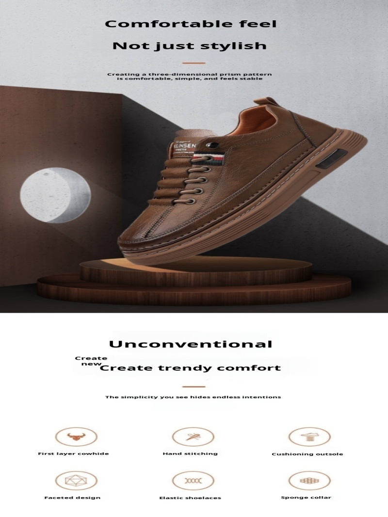 Men's Casual Shoes Spring Autumn Depressurized Breathable Lacefree Leather Shoes Super soft and wear-resistant Men's Board Shoes