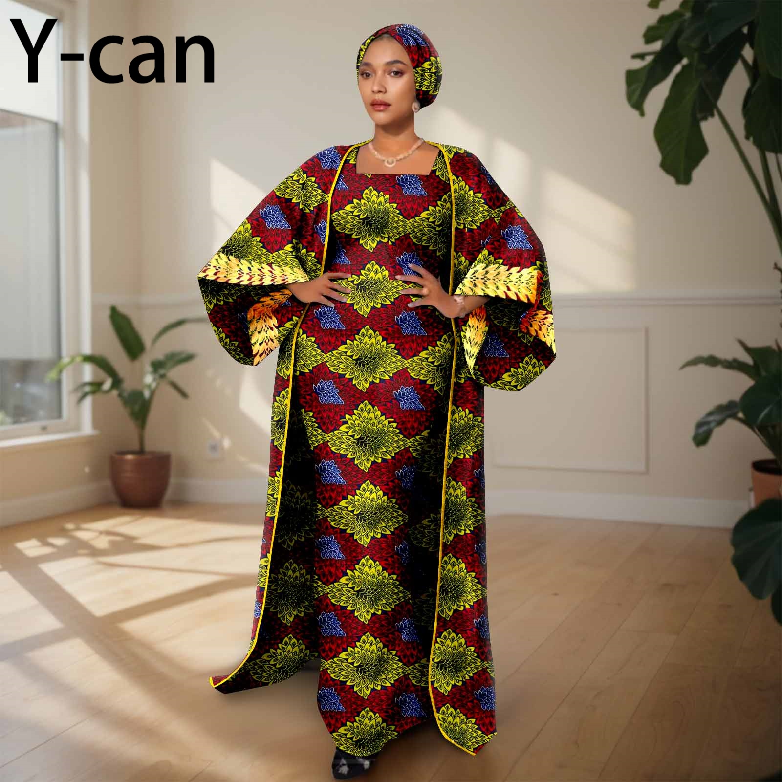 African Clothing for Women Female Suit Set Long Coat and Sleeveless Dress With Headscarf for Lady Traditional Outfits 2426029