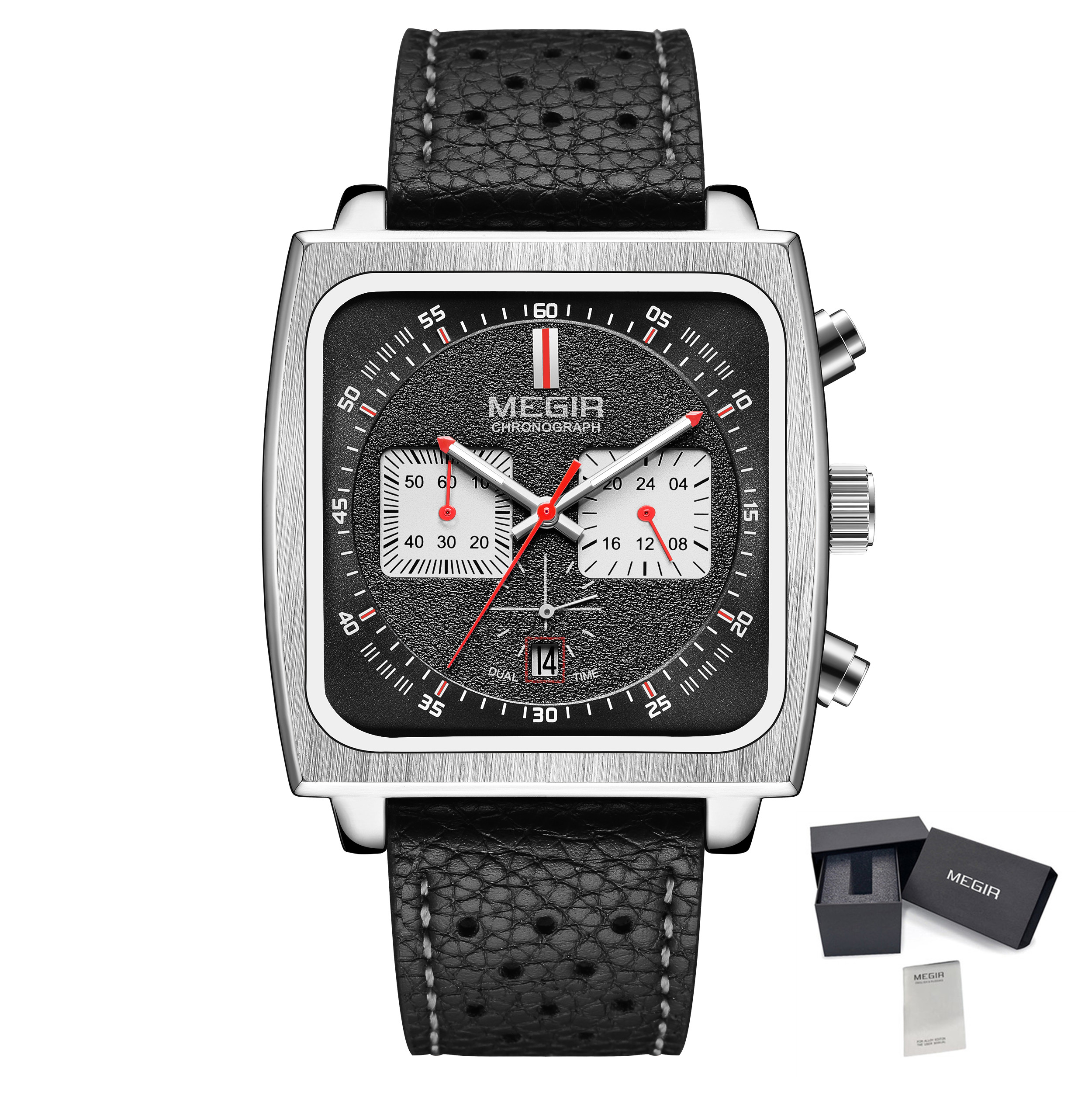 MEGIR Fashion Men Business Watches Chronograph Leather Strap Sport Military Wristwatch Luminous Clock 24-hour Reloj Hombre 2182