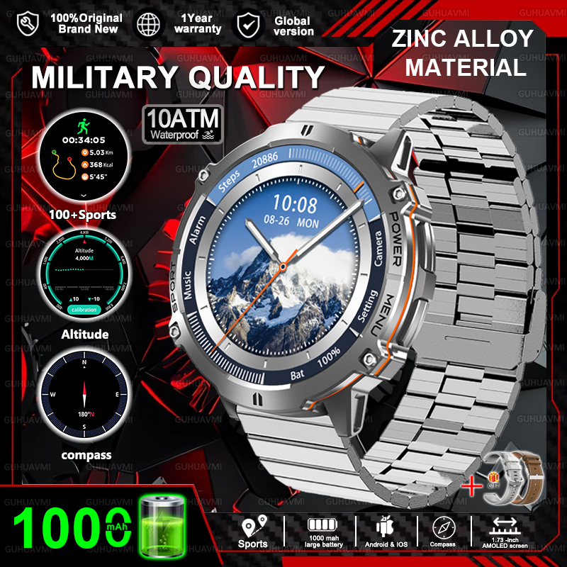 2025New T-Rex 3 GPS SmartWatch 1000mAh Battery AMOLED HD Men 10ATM&IP69K Waterproof Outdoor Fitness Military Call smart bracelet