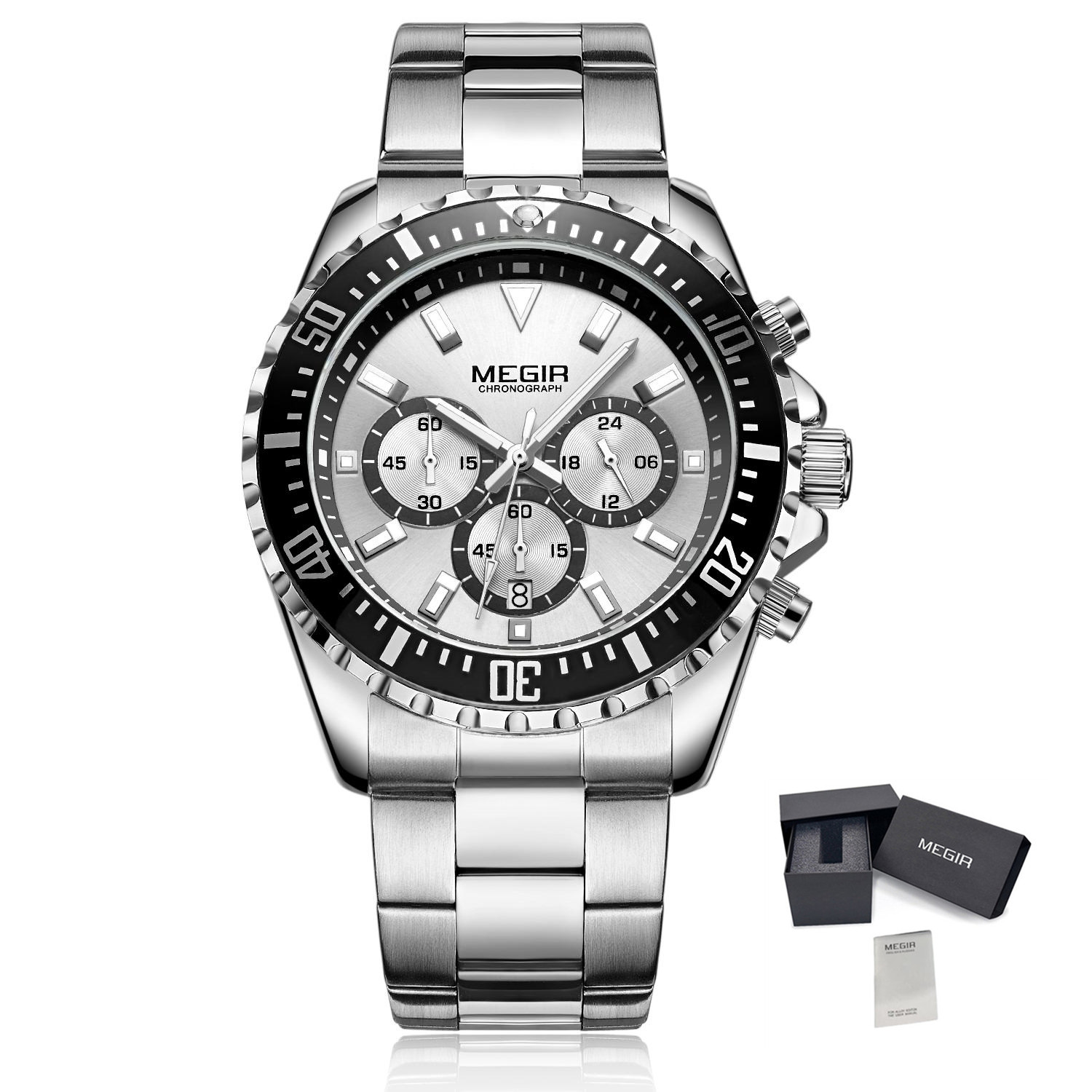 MEGIR Original Luxury Men Business Quartz Watches Stainless Steel Chronograph Military Wristwatch Clock Relogio Masculino 2064