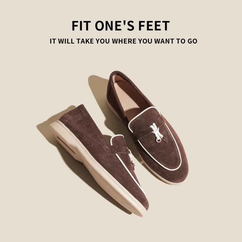 New Fleece Lined Genuine Leather Slip-On Loafers Flat Bottom Casual Shoes Men's Comfortable Soft Sole round Toe Flat Heel