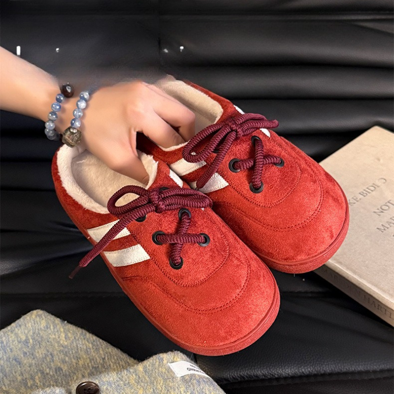 Lovely Bowtie Solid color Winter Women Home Slippers For Indoor Bedroom House Soft Bottom Warm comfortable Fluffy shoes