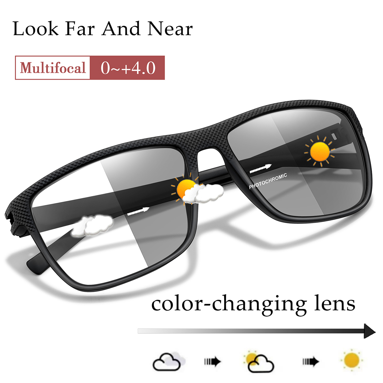 Ultra-Lightweight Rectangular Photochromic Reading Glasses Presbyopic Spectacles for Middle-Aged Elderly Daily Wear Surf
