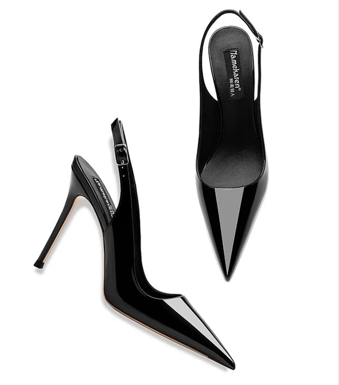 Sexy high-heeled sandals with pointed tips and elegant 2025 summer patent leather strappy fashionable party women's shoes