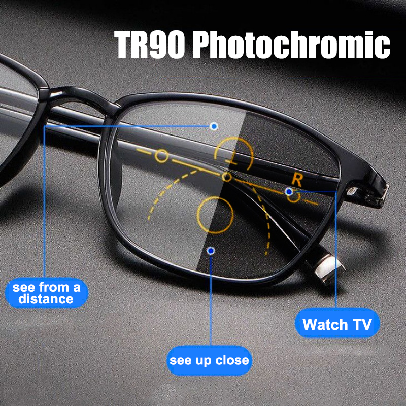 TR90 Round Photochromic Multi-focal Reading Glasses Men Fashion Progressive Anti Blue Ray Presbyopic Glasses Eyeglass