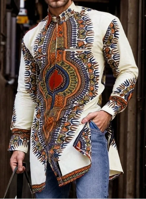 Dashiki African Clothes for Men Fashion African Men Printing Long Sleeve Polyester Shirts Traditional Men Clothing Outfits M-4XL