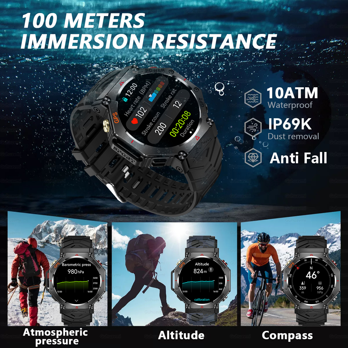 2025 NEW T-Rex 3  Outdoor Military Smart Watch 10ATM Waterproof Bulit-in GPS Compass Altimeter Barometric HD Call Smartwatch Men