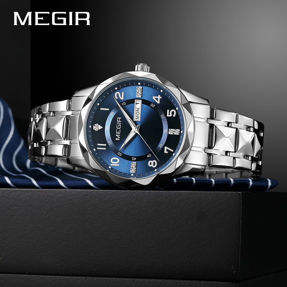 MEGIR Top Original Men Watches Waterproof Stainless Steel Date Watch Man Waterproof Quartz Luminous Wristwatch Relogio Masculino