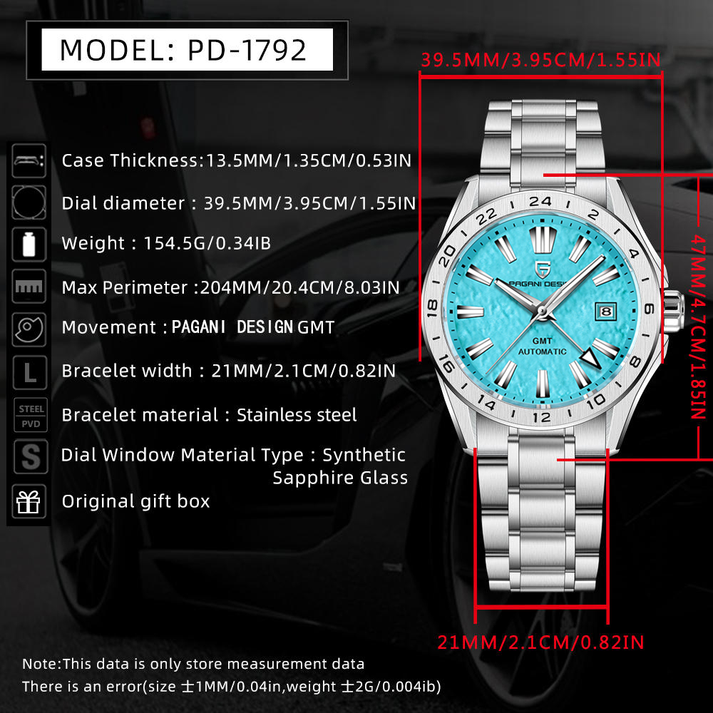 PAGANI DESIGN New Brand Luxury Mechanical Automatic Watch StainlessSteel Waterproof luminous Watch Date WaveDial watches for man