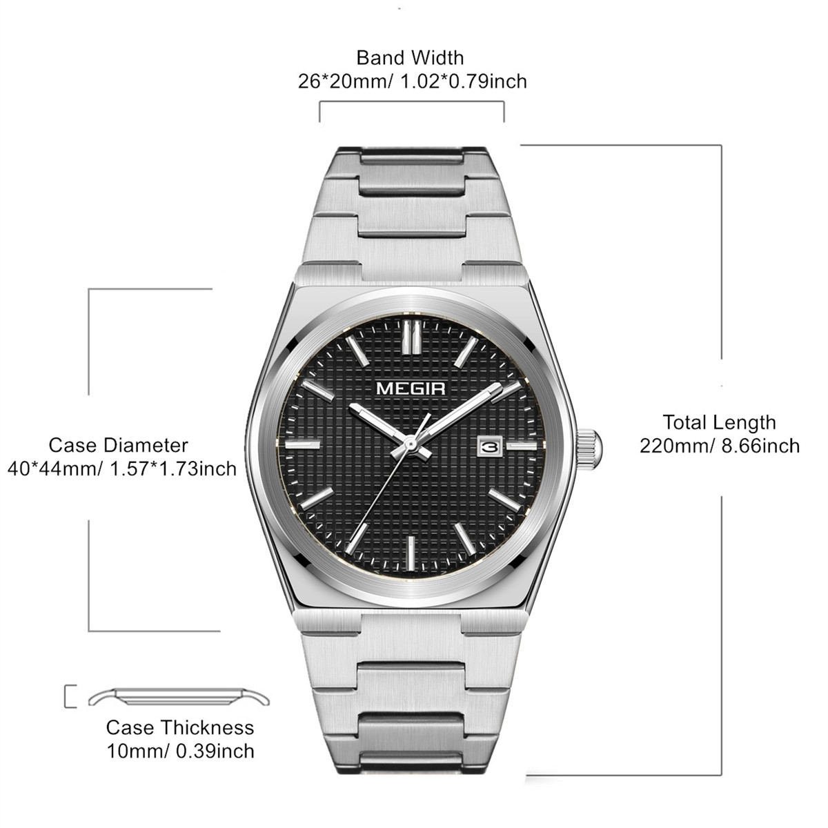 MEGIR Luxury Business Watches for Men Stainless Steel Strap Waterproof Calendar Male Quartz Wristwatch Clock Reloj Hombre 1086