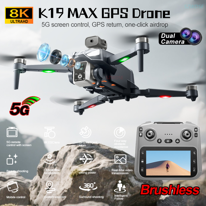 4.5-inch Large Screen K18 MAX GPS Airdrop Drone 360° Laser Obstacle Avoidance Optical Flow Positioning Wind resistant Quadcopter
