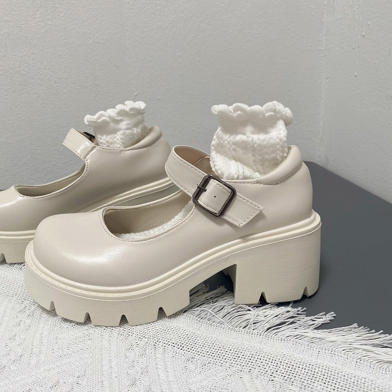 White Mary Jane Lolita Shoes Japanese Students JK Female High Heel Uniform College Girl Shoes Platform Shoe Ladies Vintage Pumps