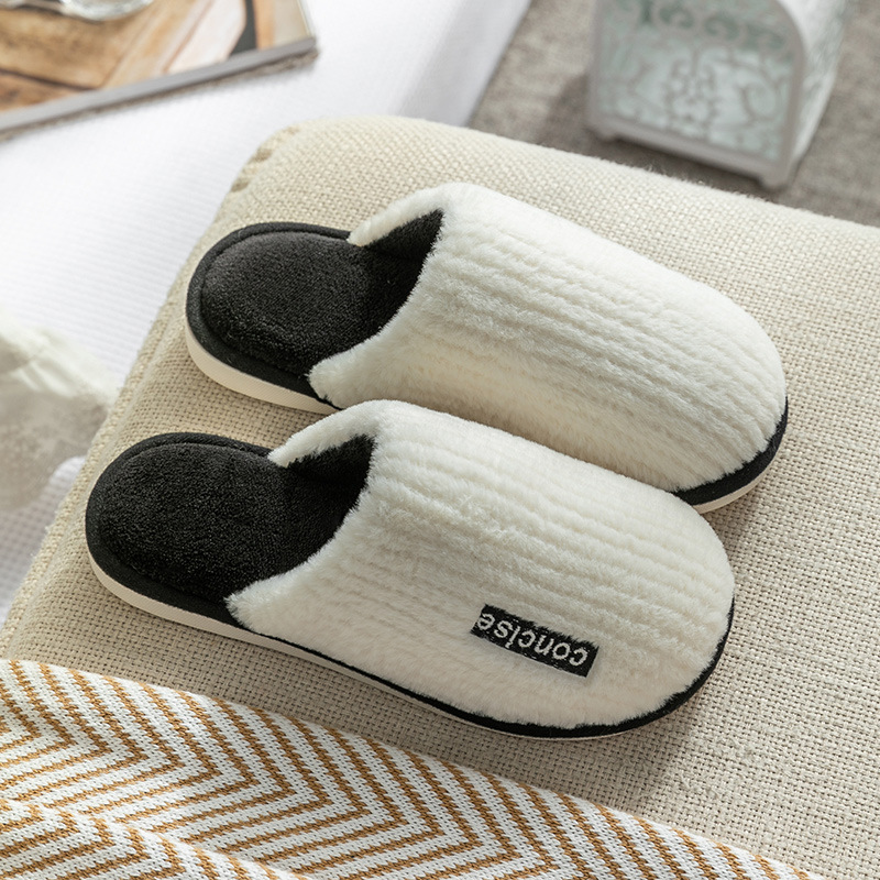 Indoor Slippers Women Men Autumn Winter Thick Sole House Warm Fur Shoes Couples Home Non-Slip Large Size Men'S Cotton Slippers