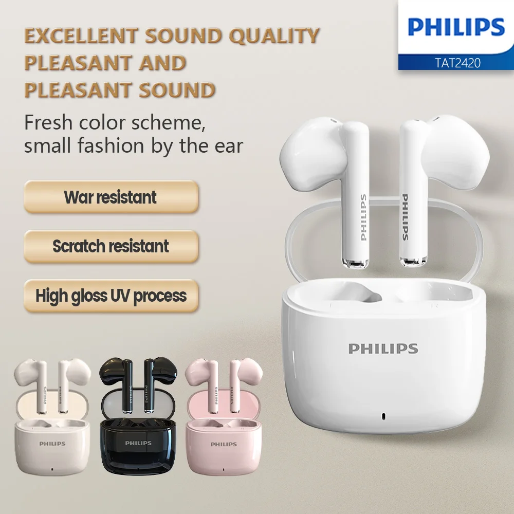 PHILIPS TAT2420 Semi-in-ear Wireless Bluetooth Earphones HIFI Sound Quality Call Noise Reduction Mini Portable Music Headset