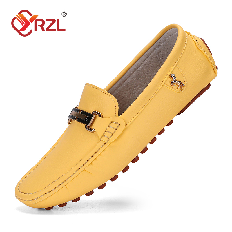 YRZL Shoes Men Handmade PU Leather Loafer Casual Driving Flats Slip-on Shoes Luxury Comfy Moccasins White Loafers Shoes for Men