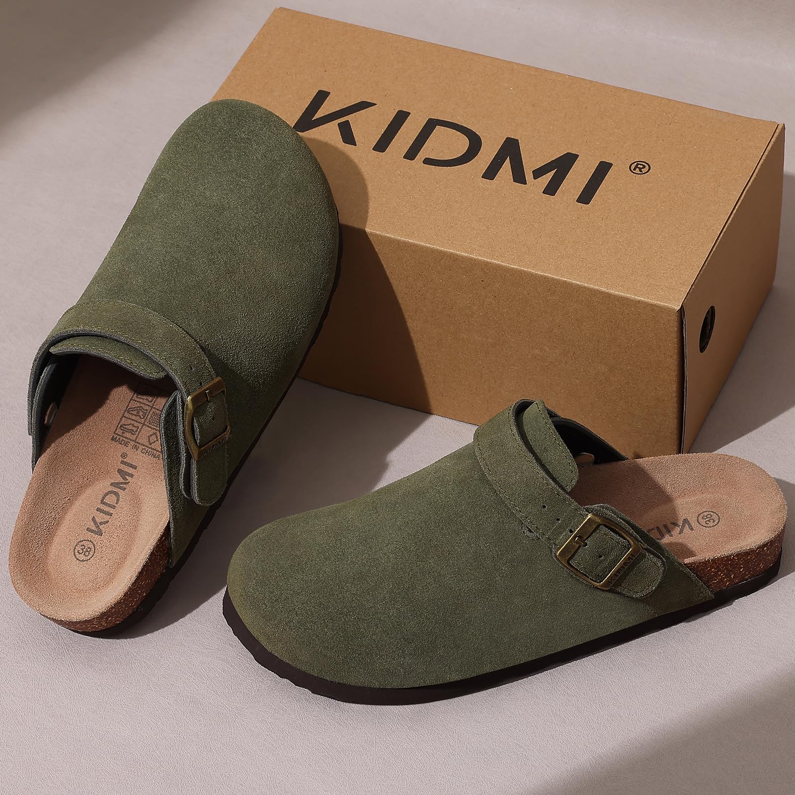 Asgard Women's Genuine Leather Clogs Soft Cork Footbed Cow Suede Mules With Adjustable Strap Fashion Comfort Slip on Slippers