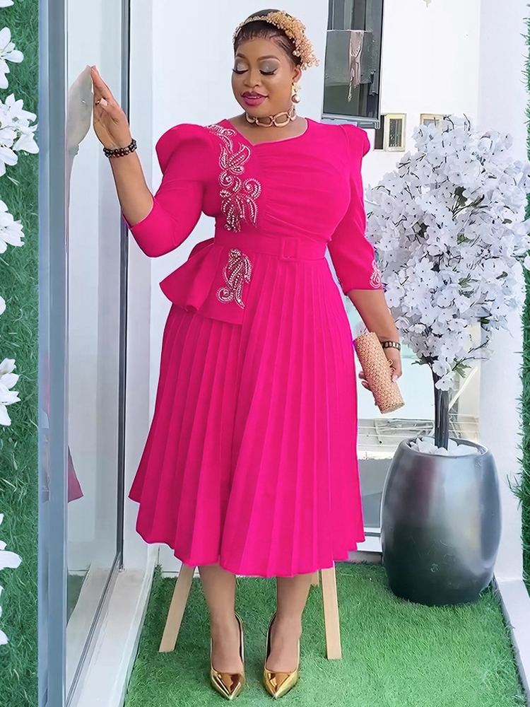 African Party Evening Dresses For Women Dashiki Pleated Maxi Robe Elegant Office Ladies Overalls 2025 Turkey Africa Clothing